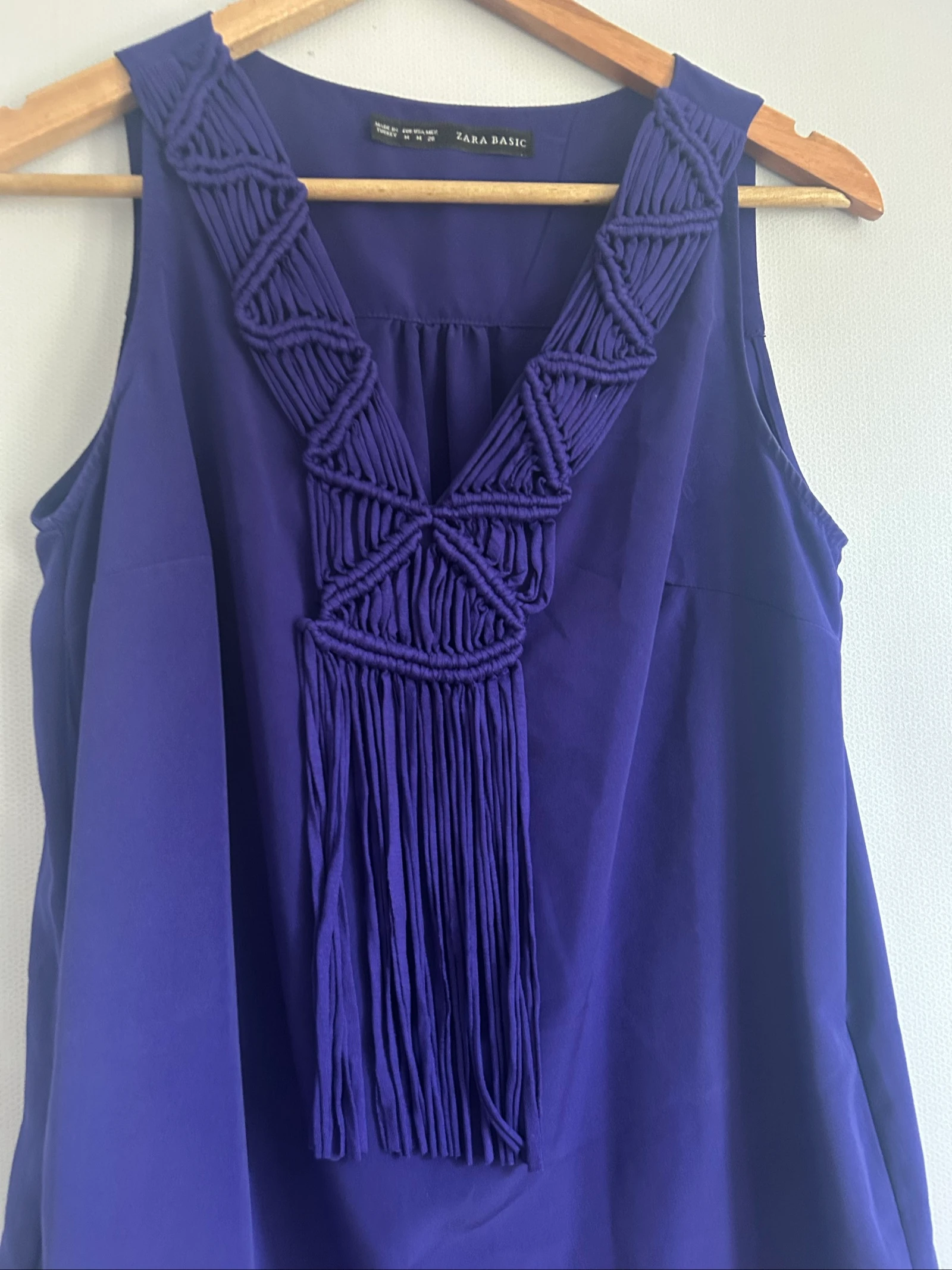 Vestido recto veraniego azul Zara Basic con macramé y flecos – Talla M – photo 4